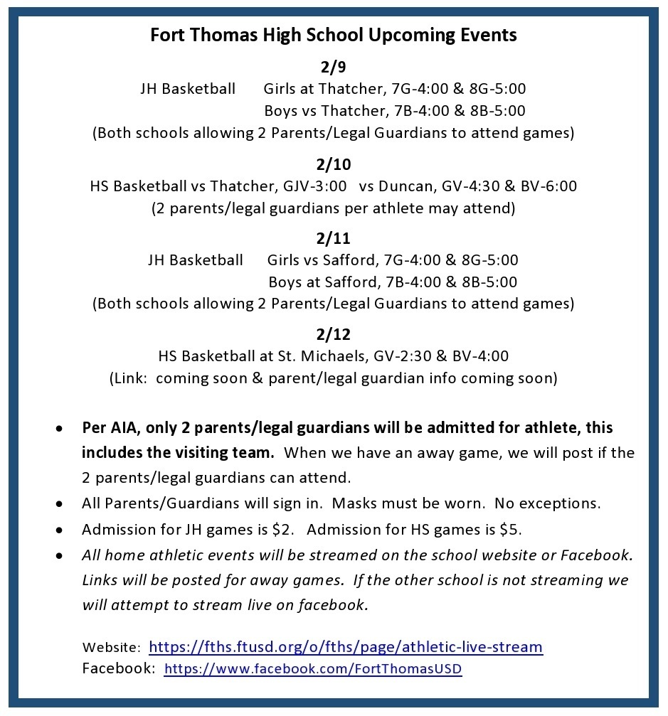 FTHS: Events for 2/9-12/2021