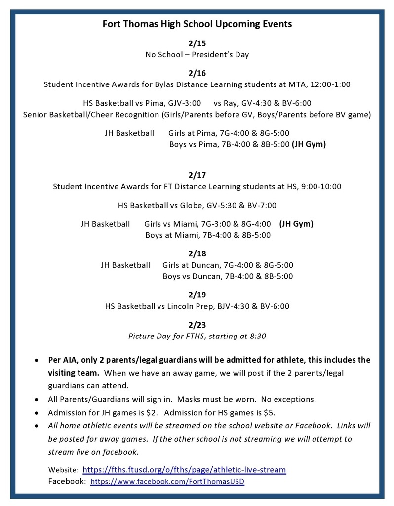 FTHS Events for 2/15-19/2021