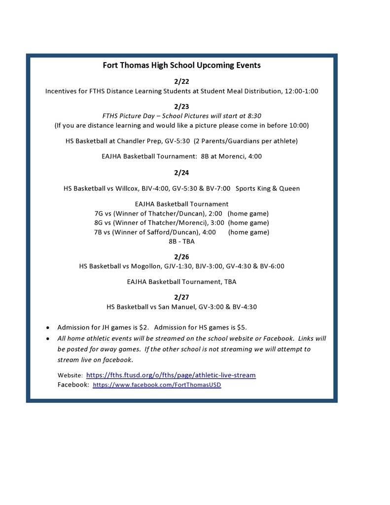 FTHS: Events for 2/22-27/2021