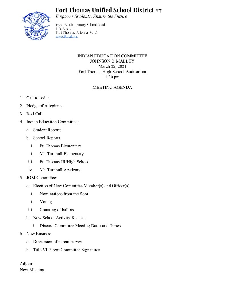 2021_03_22 Indian Education Committee & Johnson O'Malley Meeting Agenda
