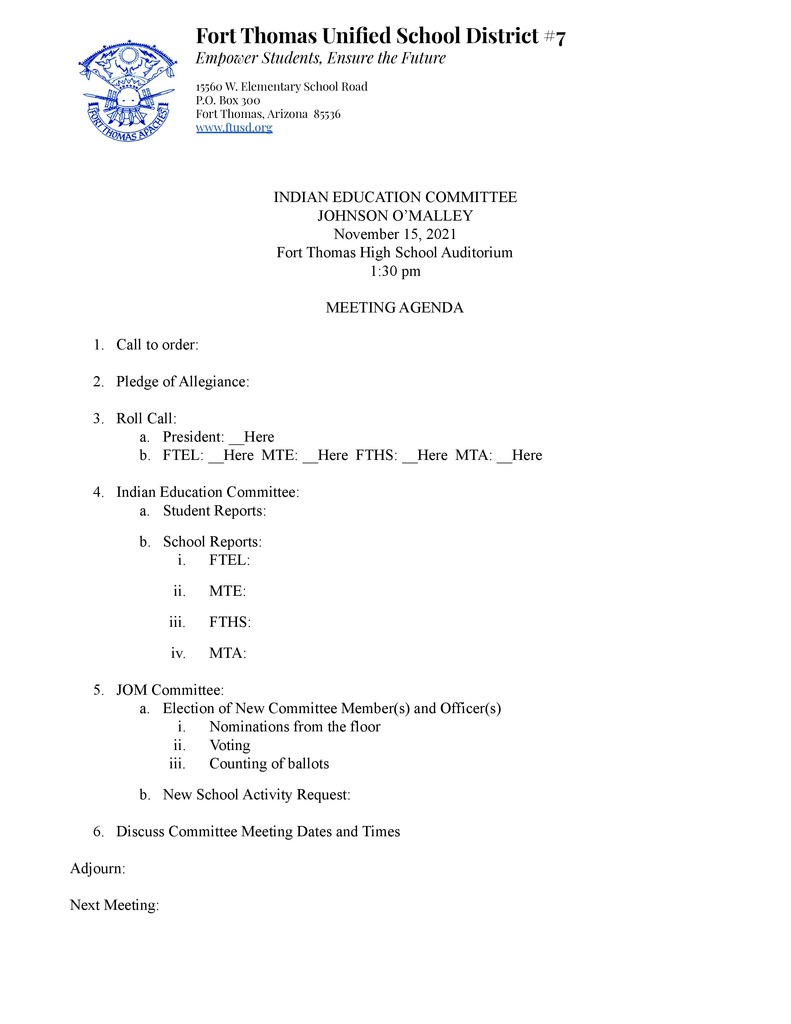 2021_11_15 Indian Ed Committee/JOM Agenda