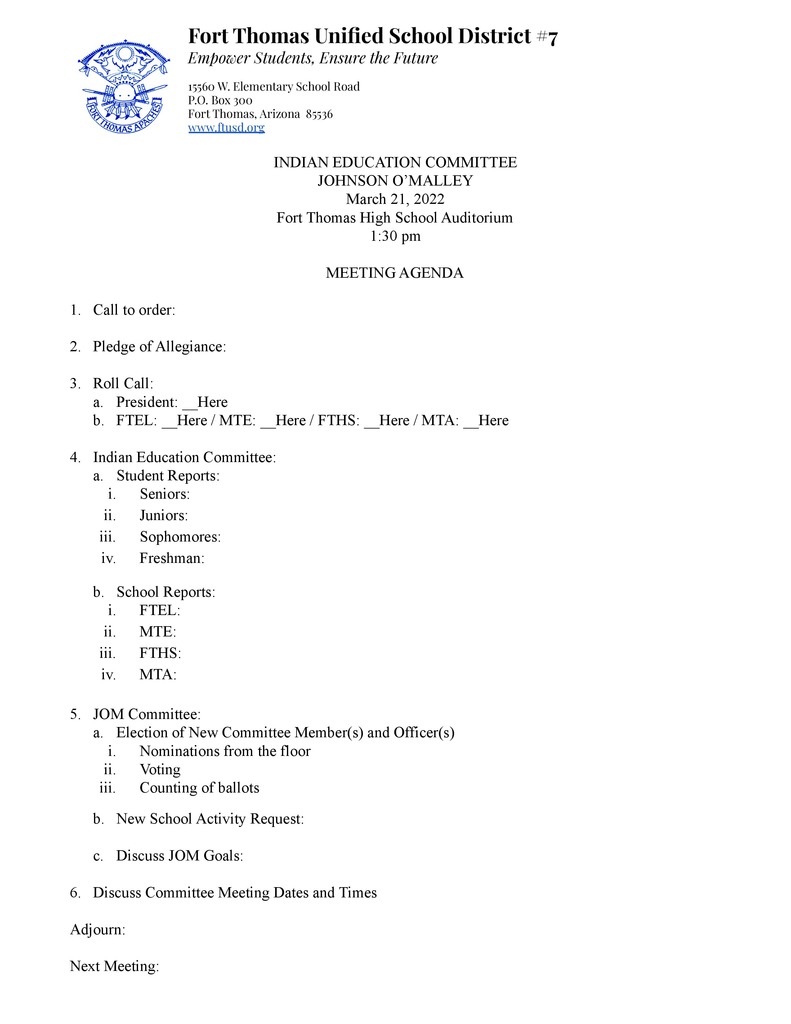 2022_03_21 Indian Ed Committee/JOM Agenda