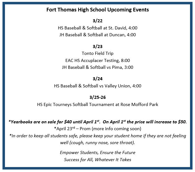 FTHS Events 3/21-26/2022