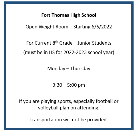 FTHS:  Open Weight Room for HS students