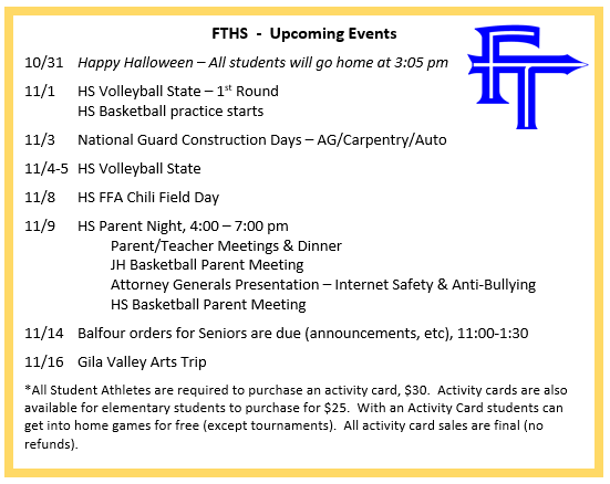 FTHS Events 10/31-11/16/2022