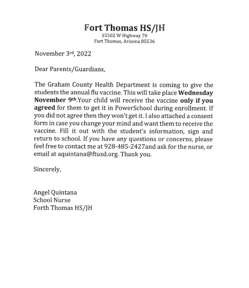 Flu Shot Letter