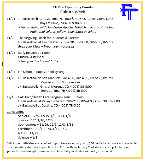 FTHS Events for 11/21/2022