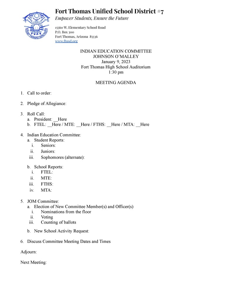2023_01_09 Agenda Indian Ed Committee & JOM