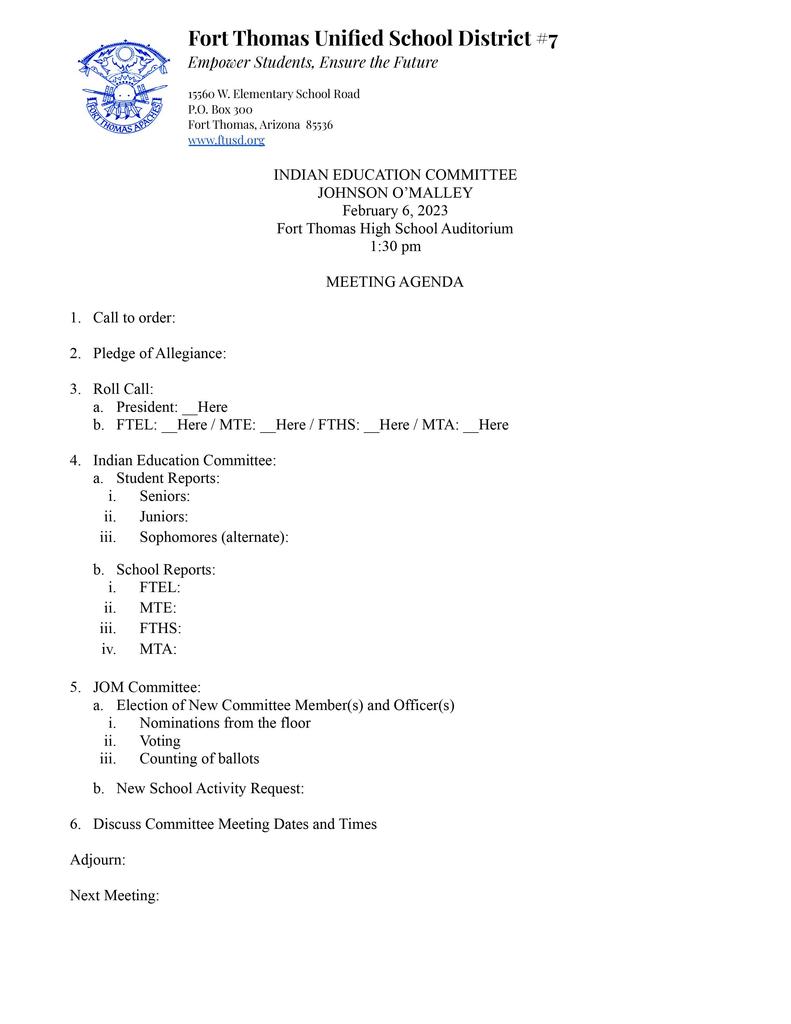 February JOM Agenda