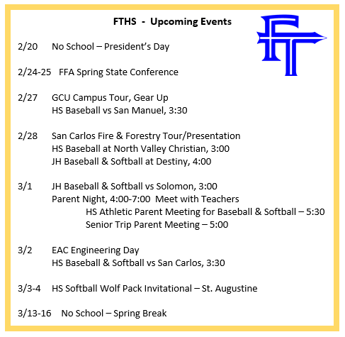 FTHS:  Events for 2/20-3/16/2023