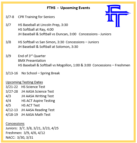 FTHS Events 3/6-16/2023