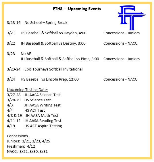 FTHS Events 3/13-24/2023